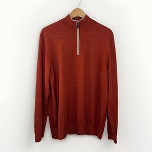 Hagen Carmel Sweater Mens XL Brown Rust Red 1/4 Quarter Zip Merino Wool Italy